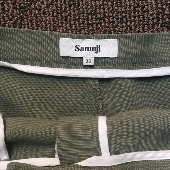 SAMUJI - Linen Wide Leg trouser Army Green, Small - Picture 2 of 7